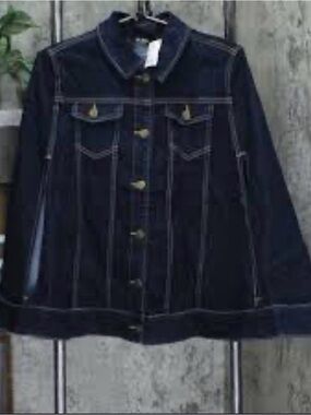 SHEIN Dark Blue Denim Jacket with Contrast Stitching